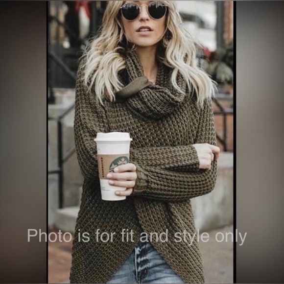 MIRACLE Black Cowl Neck Waffle Knit Long Sleeve Sweater M/L - Picture 11 of 11